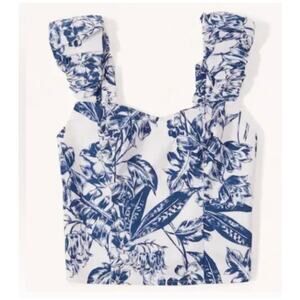 Abercrombie & Fitch Floral Bubble Strap Poplin Crop Tank Top Women's Large Blue